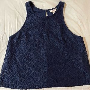 Blue lace tank top.